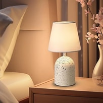 Bedside Table Lamp with White Fabric