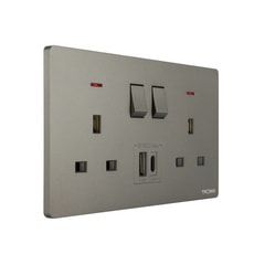 Twin Switch Socket with USB + Type C (Grey)