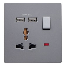 1 Gang Switched Universal Socket With 2 USB Ports 16A (250V)